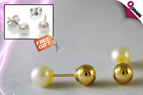 For QR299, Get a 10K Solid Gold Ball Reversible Earring with Freshwater Pearl PLUS a FREE Pair of 925 Silver Pearl Studs! (QR650 Value)